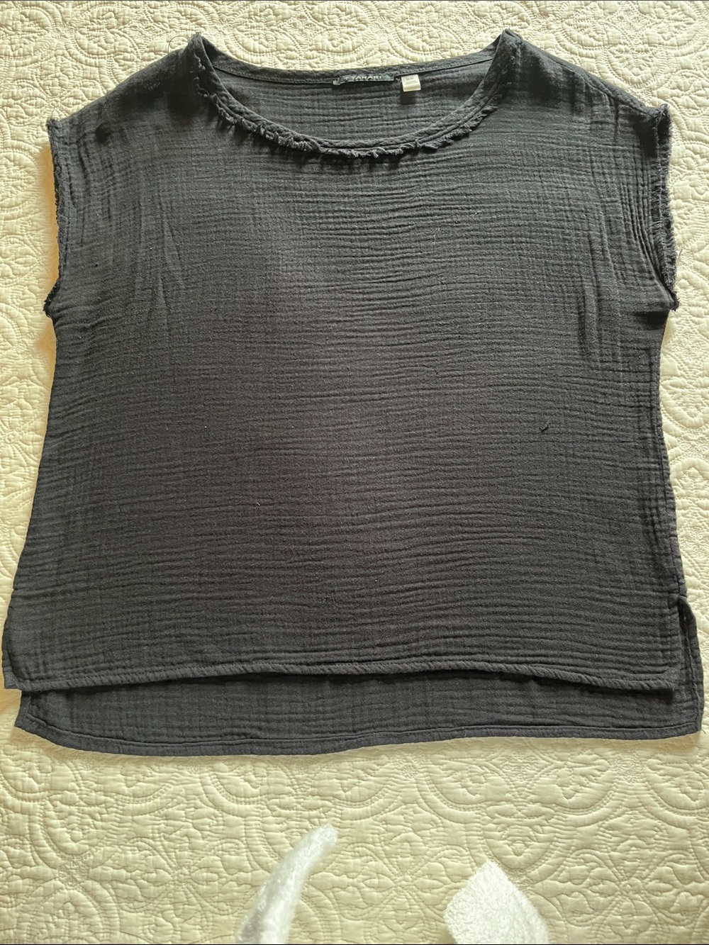 T Tahari Charcoal Black Textured Tank Top